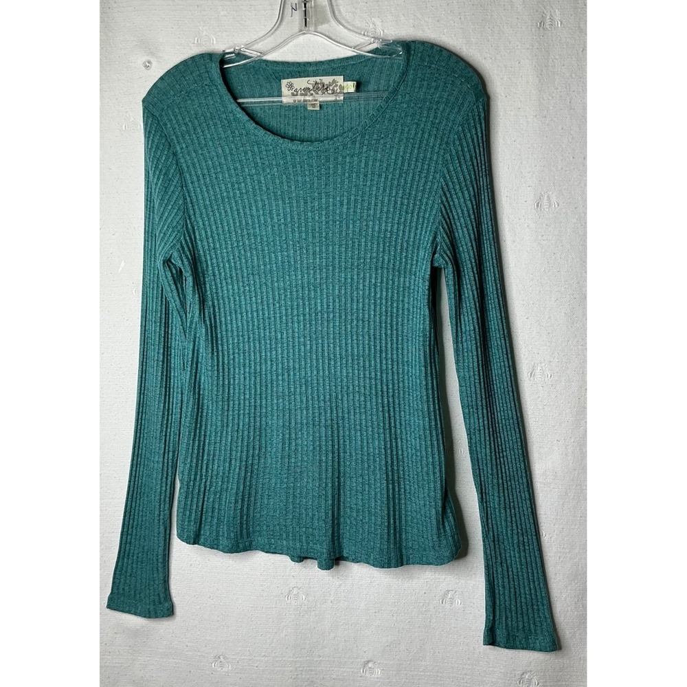 Aventura Sea Glass Turquoise‎ Rib Knit Top Coastal Grandma Quiet Luxury Size M